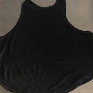 Black ribbed tank top with open sleeves